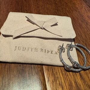 Judith Ripka Pink Heart Silver Hoops